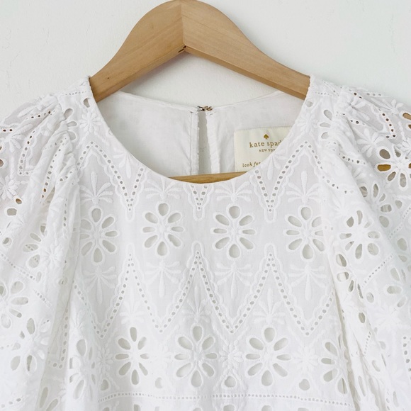 kate spade Eyelet Blouson Sleeve White Cotton Dress - Picture 6 of 10